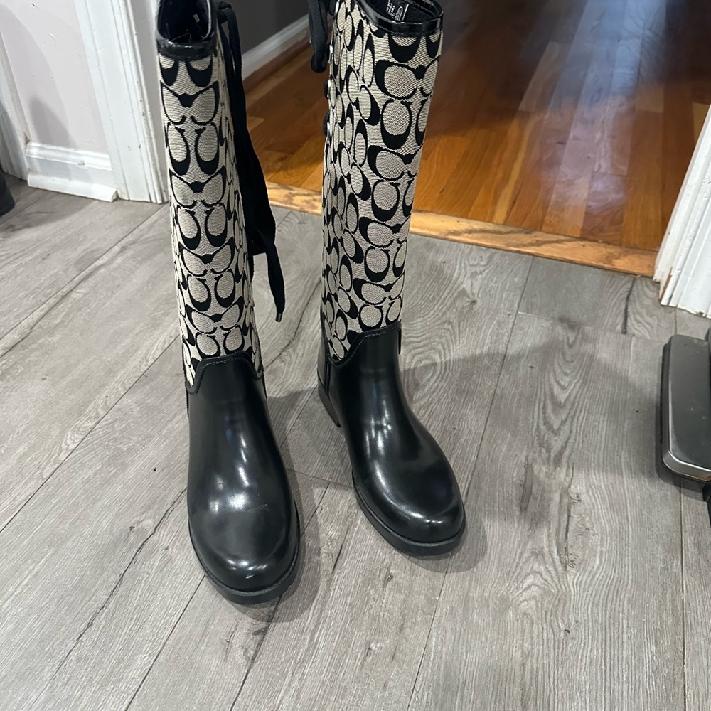 Coach Black and Cream Over the Knee Boots